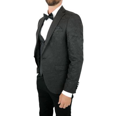 GIOVANNI PERA Garnitur męski czarny, PR04-G, czarny, marynarka w kwiaty, tłoczony wzór, ekskluzywny, premium | Sklep GriShop.eu 