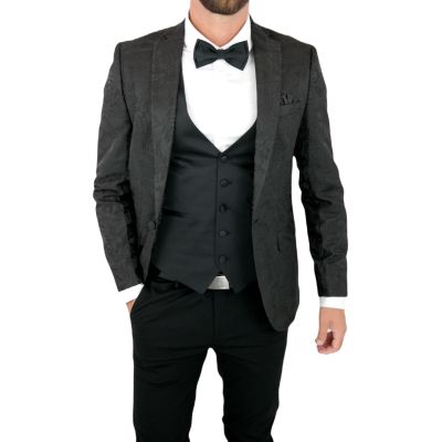 GIOVANNI PERA Garnitur męski czarny, PR04-G, czarny, marynarka w kwiaty, tłoczony wzór, ekskluzywny, premium | Sklep GriShop.eu 