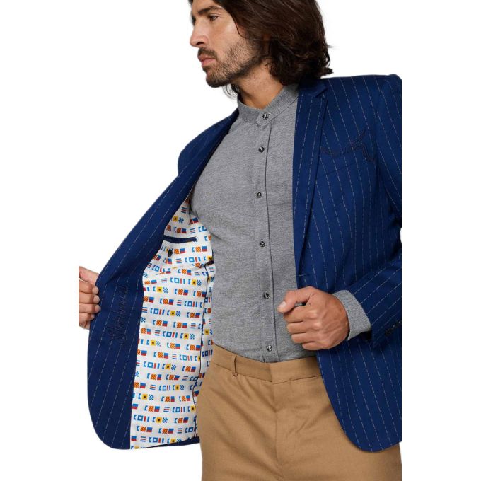 OPPOSUITS Marynarka męska model Captain, niebieska w paski z haftowanymi wzorami | Sklep GriShop.eu | Marynarki