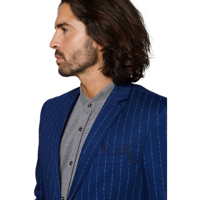OPPOSUITS Marynarka męska model Captain, niebieska w paski z haftowanymi wzorami | Sklep GriShop.eu | Marynarki