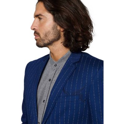 OPPOSUITS Marynarka męska model Captain, niebieska w paski z haftowanymi wzorami | Sklep GriShop.eu | Marynarki