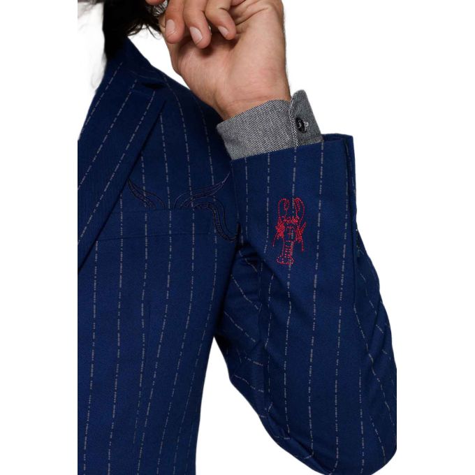 OPPOSUITS Marynarka męska model Captain, niebieska w paski z haftowanymi wzorami | Sklep GriShop.eu | Marynarki