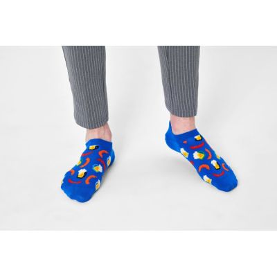 HAPPY SOCKS skarpetki krótkie BEER AND SAUSAGE NO SHOW BAS38-6500 wesołe, niebieskie, jedzenie | Sklep GriShop.eu | Skarpetki