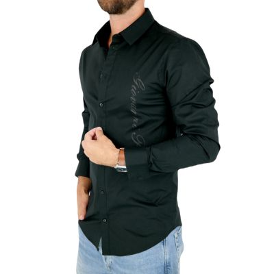 GIOVANNI PERA Koszula męska GP346 elastyczna czarna, efektowne logo | Sklep GriShop.eu | Koszule