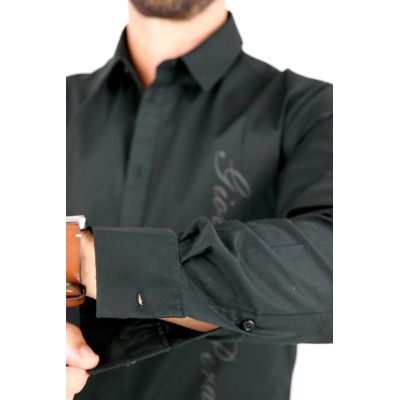GIOVANNI PERA Koszula męska GP346 elastyczna czarna, efektowne logo | Sklep GriShop.eu | Koszule