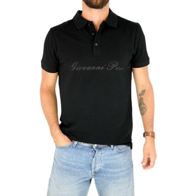 GIOVANNI PERA T-shirt polo męski TGP123 czarny z logo, elastyczna | Sklep GriShop.eu | Koszulki