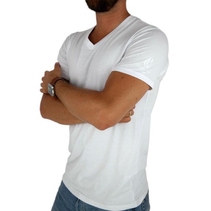 GIOVANNI PERA T-shirt męski biały TGP120 serek, elastan | Sklep GriShop.eu | Koszulki