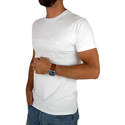 GIOVANNI PERA T-shirt męski biały TGP121 okrągły, logo, elastan | Sklep GriShop.eu | Koszulki