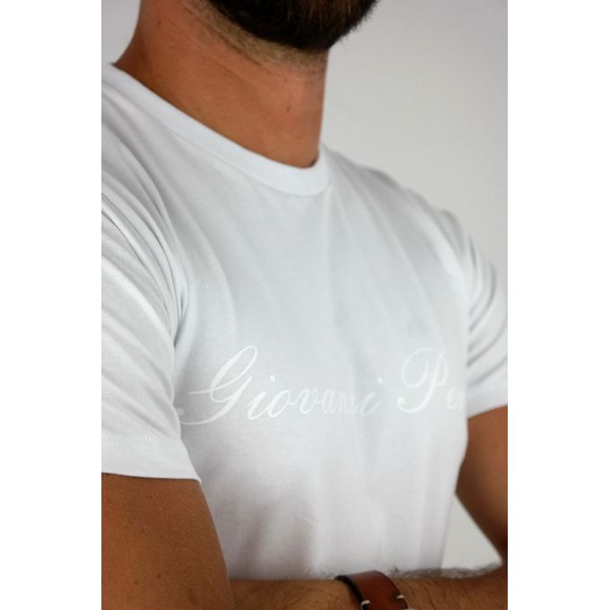 GIOVANNI PERA T-shirt męski biały TGP121 okrągły, logo, elastan | Sklep GriShop.eu | Koszulki