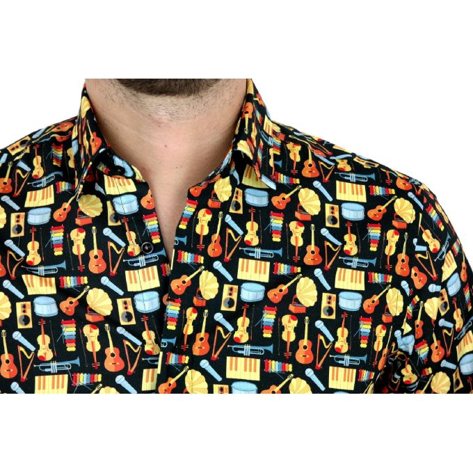 GIOVANNI PERA Koszula męska GP45 muzyczna kolorowa instrumenty blues jazz | Sklep GriShop.eu | Koszule
