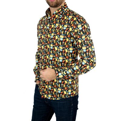 GIOVANNI PERA Koszula męska GP45 muzyczna kolorowa instrumenty blues jazz | Sklep GriShop.eu | Koszule