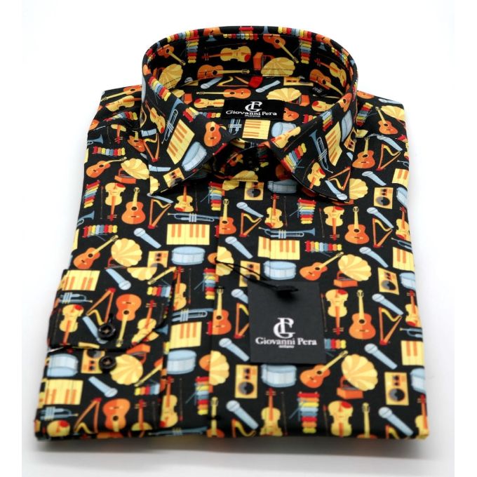 GIOVANNI PERA Koszula męska GP45 muzyczna kolorowa instrumenty blues jazz | Sklep GriShop.eu | Koszule