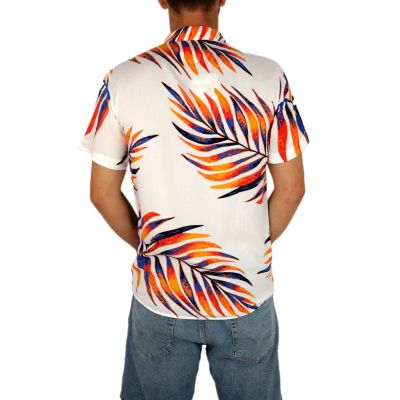 INVICTUS PARIS Koszula męska, krótki rękaw KI1 biała, kolorowe liście | Sklep GriShop.eu | Koszule