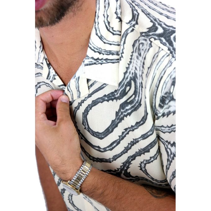 INVICTUS PARIS Koszula męska, krótki rękaw KI2 kremowa, w szary wzór | Sklep GriShop.eu | Koszule