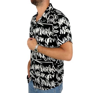 INVICTUS PARIS Koszula męska, krótki rękaw KI3 czarna w białe napisy | Sklep GriShop.eu | Koszule 2