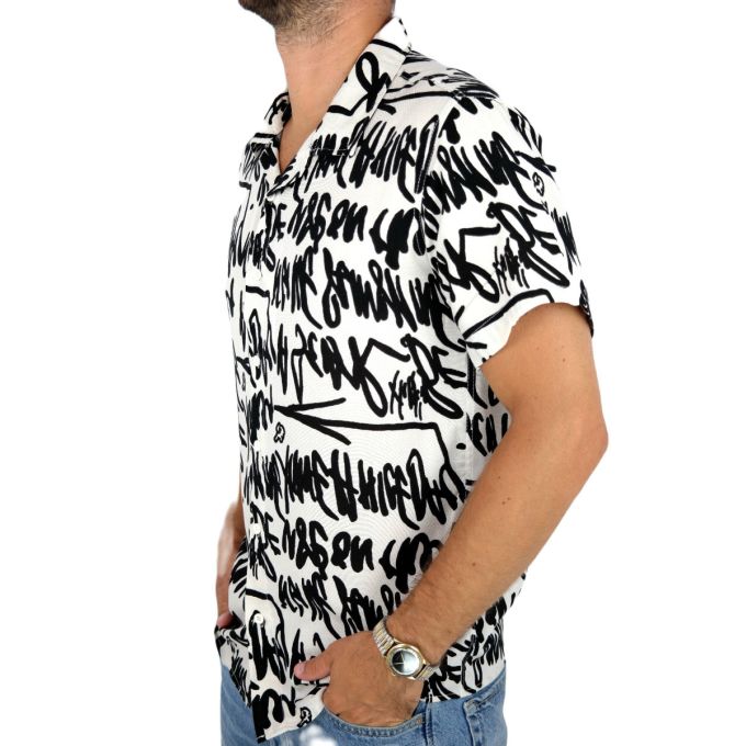 INVICTUS PARIS Koszula męska, krótki rękaw KI4 biała w czarne napisy | Sklep GriShop.eu | Koszule