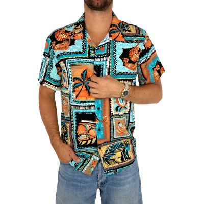 INVICTUS PARIS Koszula męska, krótki rękaw KI5 kolorowa, wesoła, palmy, owoce, gepardy | Sklep GriShop.eu | Koszule