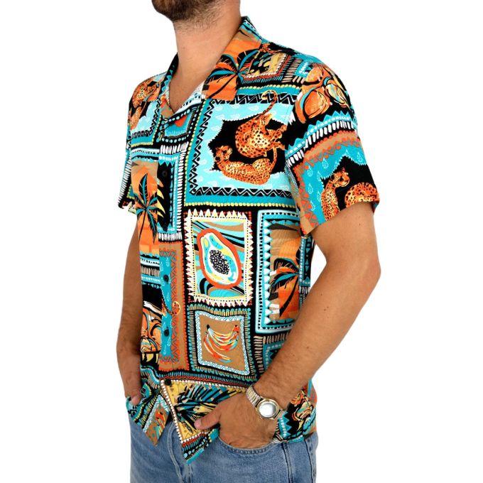 INVICTUS PARIS Koszula męska, krótki rękaw KI5 kolorowa, wesoła, palmy, owoce, gepardy | Sklep GriShop.eu | Koszule
