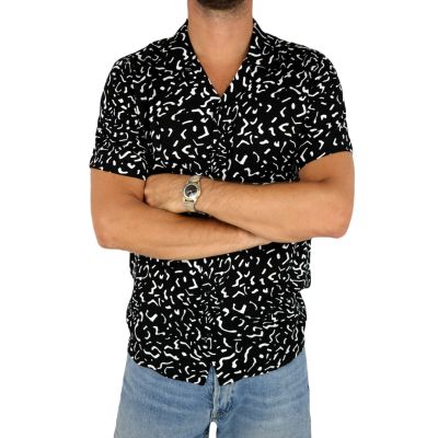 DIGS Koszula męska, krótki rękaw KD4 czarna w biały wzór | Sklep GriShop.eu | Koszule