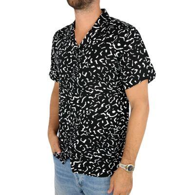 DIGS Koszula męska, krótki rękaw KD4 czarna w biały wzór | Sklep GriShop.eu | Koszule