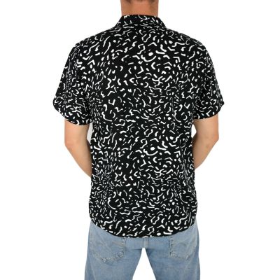DIGS Koszula męska, krótki rękaw KD4 czarna w biały wzór | Sklep GriShop.eu | Koszule