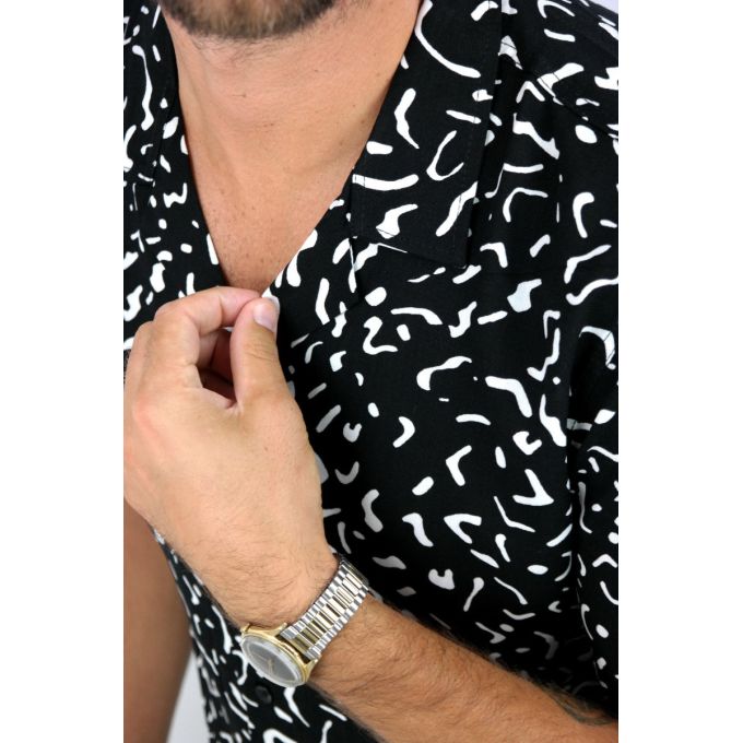 DIGS Koszula męska, krótki rękaw KD4 czarna w biały wzór | Sklep GriShop.eu | Koszule