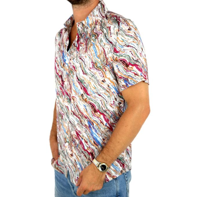 FRILIVIN Koszula męska, krótki rękaw KF19 kolorowa w maziaje | Sklep GriShop.eu | Koszule
