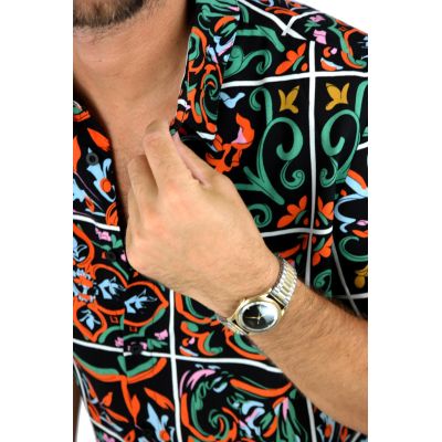 FRILIVIN Koszula męska, krótki rękaw KF20 kolorowa, wzór Włoski | Sklep GriShop.eu | Koszule