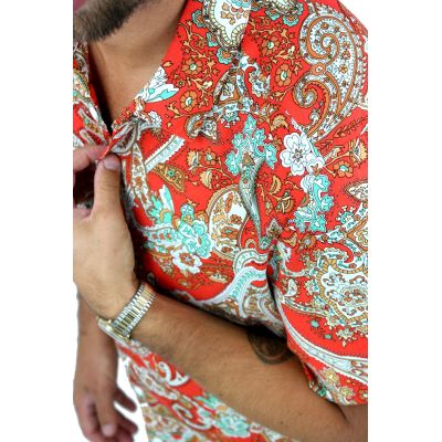 FRILIVIN Koszula męska, krótki rękaw KF22 kolorowa, pomarańczowa, paisley, kwiaty | Sklep GriShop.eu | Koszule