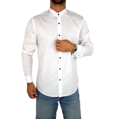 YVES ENZO Koszula męska KYE1 elegancka, biała stójka, spinki | Sklep GriShop.eu | Koszule