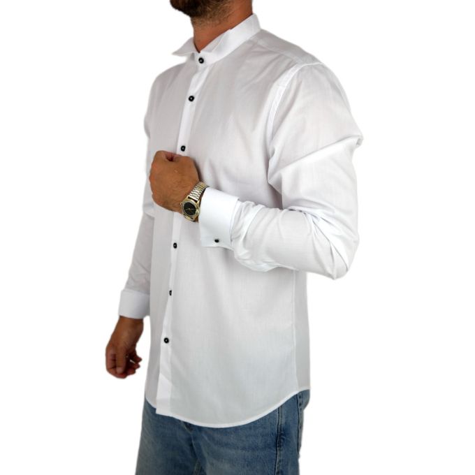 YVES ENZO Koszula męska KYE1 elegancka, biała stójka, spinki | Sklep GriShop.eu | Koszule