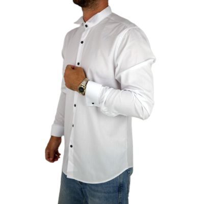 YVES ENZO Koszula męska KYE1 elegancka, biała stójka, spinki | Sklep GriShop.eu | Koszule