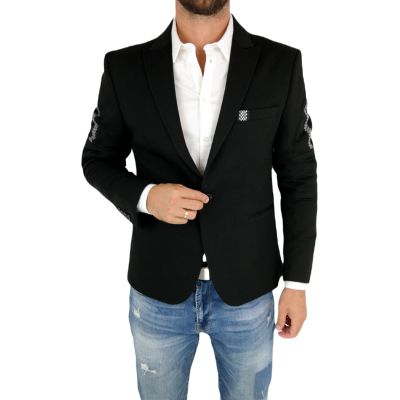 MACKTEN Marynarka męska czarna C2 elegancka, efektowna srebrna lamówka | Sklep GriShop.eu | Marynarki