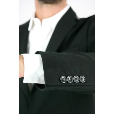MACKTEN Marynarka męska czarna C2 elegancka, efektowna srebrna lamówka | Sklep GriShop.eu | Marynarki
