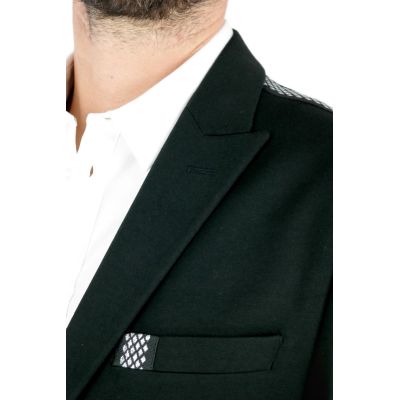 MACKTEN Marynarka męska czarna C2 elegancka, efektowna srebrna lamówka | Sklep GriShop.eu | Marynarki