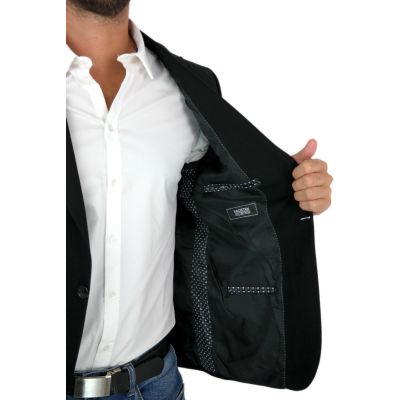 MACKTEN Marynarka męska czarna C2 elegancka, efektowna srebrna lamówka | Sklep GriShop.eu | Marynarki