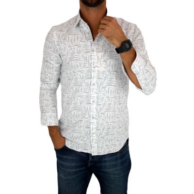 DANIEL BESSI Koszula męska fb798 biała, w szary wzór, kreski | Sklep GriShop.eu | Koszule