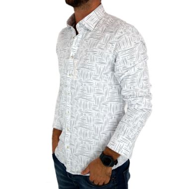 DANIEL BESSI Koszula męska fb798 biała, w szary wzór, kreski | Sklep GriShop.eu | Koszule 2