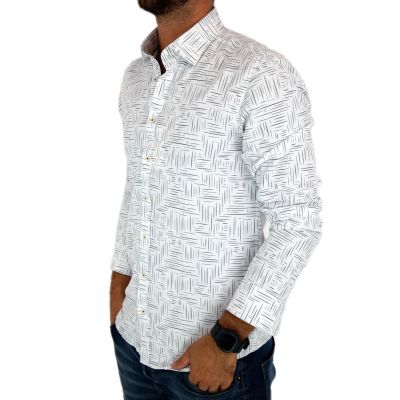 DANIEL BESSI Koszula męska fb798 biała, w szary wzór, kreski | Sklep GriShop.eu | Koszule