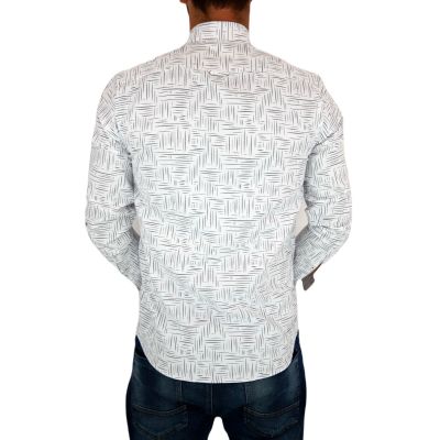 DANIEL BESSI Koszula męska fb798 biała, w szary wzór, kreski | Sklep GriShop.eu | Koszule