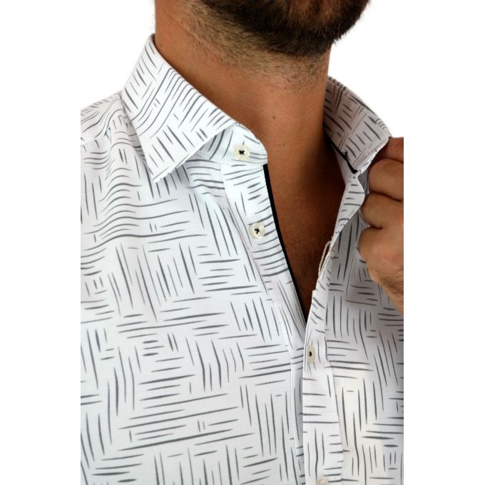 DANIEL BESSI Koszula męska fb798 biała, w szary wzór, kreski | Sklep GriShop.eu | Koszule