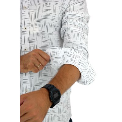DANIEL BESSI Koszula męska fb798 biała, w szary wzór, kreski | Sklep GriShop.eu | Koszule
