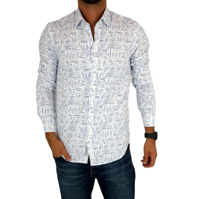 DANIEL BESSI Koszula męska fb797 biała, w granatowy wzór, kreski | Sklep GriShop.eu | Koszule