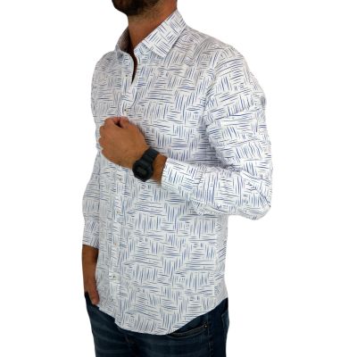 DANIEL BESSI Koszula męska fb797 biała, w granatowy wzór, kreski | Sklep GriShop.eu | Koszule