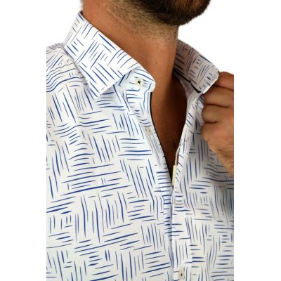 DANIEL BESSI Koszula męska fb797 biała, w granatowy wzór, kreski | Sklep GriShop.eu | Koszule