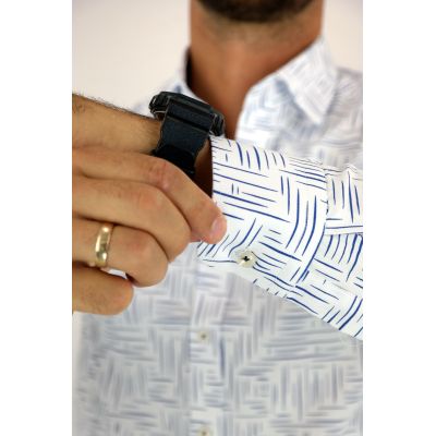 DANIEL BESSI Koszula męska fb797 biała, w granatowy wzór, kreski | Sklep GriShop.eu | Koszule