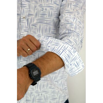 DANIEL BESSI Koszula męska fb797 biała, w granatowy wzór, kreski | Sklep GriShop.eu | Koszule