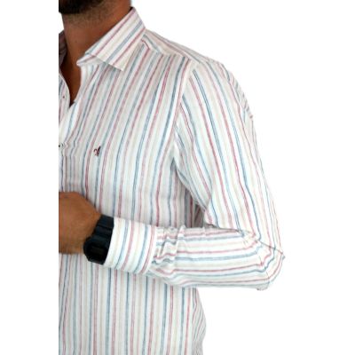 DANIEL BESSI Koszula męska fb113 biała, w kolorowe paski | Sklep GriShop.eu | Koszule