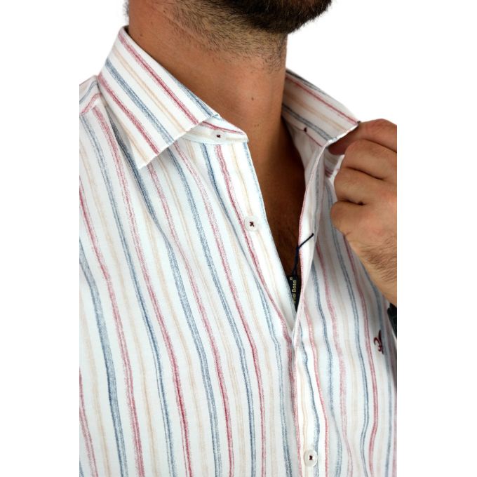 DANIEL BESSI Koszula męska fb113 biała, w kolorowe paski | Sklep GriShop.eu | Koszule