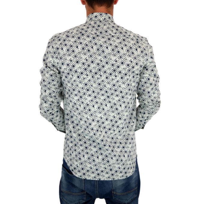 DANIEL BESSI Koszula męska fb133 zielona, granatowy wzór, kwadraty | Sklep GriShop.eu | Koszule